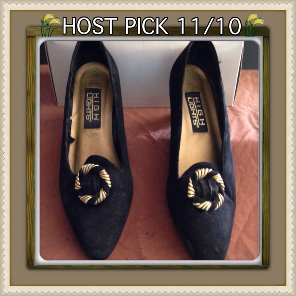 HIGH LIGHTS BLACK DRESS PUMPS GOLD BUCKLE